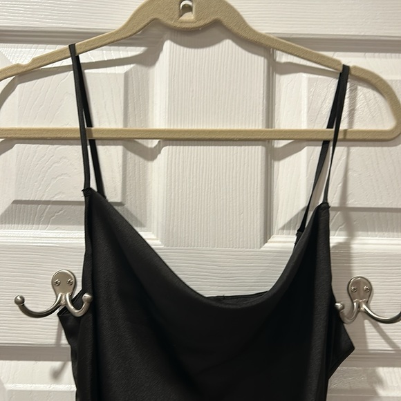 Classy Black Satin Dress - Cowl Neck - Picture 2 of 5
